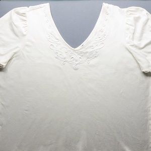 White V Front, V Back Embroidered Knit Top